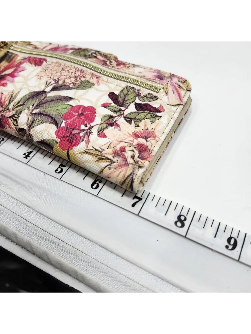 Floral Print Long Wallet Botanical Pink Green Snap Closure